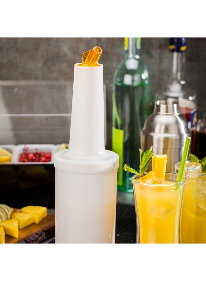 Restaurantware 1 qt Plastic Quick Pour Storage Container Bottle - with Yellow Spout and Lid - Bar Storage Bottle - 3 1/2" x 3 1/2" x 13" - 1ct Box - Bar Lux - Image 3