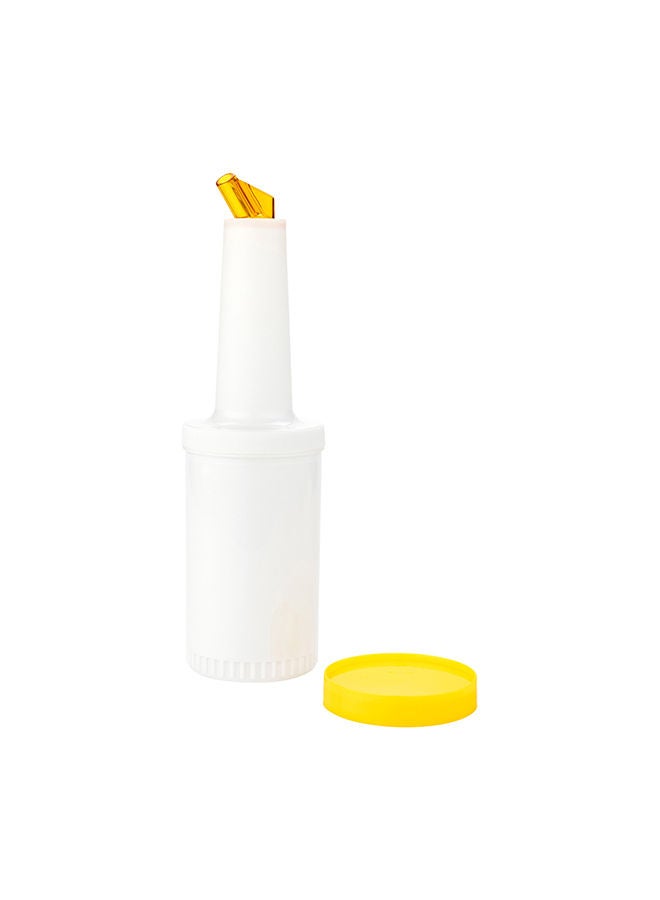 Restaurantware 1 qt Plastic Quick Pour Storage Container Bottle - with Yellow Spout and Lid - Bar Storage Bottle - 3 1/2" x 3 1/2" x 13" - 1ct Box - Bar Lux - Image 4