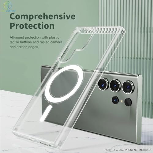 T TECLUSIVE Slim Crystal Magnetic Case Compatible with Magsafe Galaxy S25 Ultra | Slim Hard Shell Transparent Smoke Plastic Cover with Ring | Anti Yellow Case (Clear, S25 Ultra) - Image 2