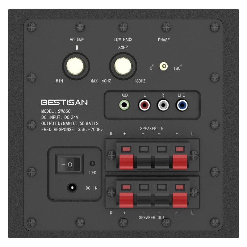 BESTISAN بيستيسان 6.5 بوصة سوب ووفر، سوب ووفر صوت منزلي مزود بالطاقة مع صوت جهير عميق بتصميم مدمج، للاستوديو ومسرح المنزل، أسود، SW65C - Image 3
