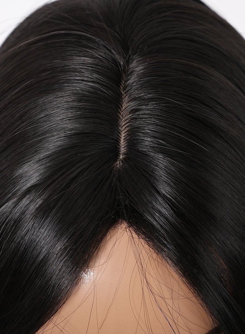 HCCY باروكة شعر طويل مستقيم مع غرّة للنساء، بأطراف مموجة قليلاً، مصنوعة من ألياف صناعية ناعمة وطبيعية مقاومة للحرارة، مناسبة للأعراس والحفلات والتنكر والاستخدام اليومي، باللون البني، بطول 60 سم (24 بوصة). - Image 4