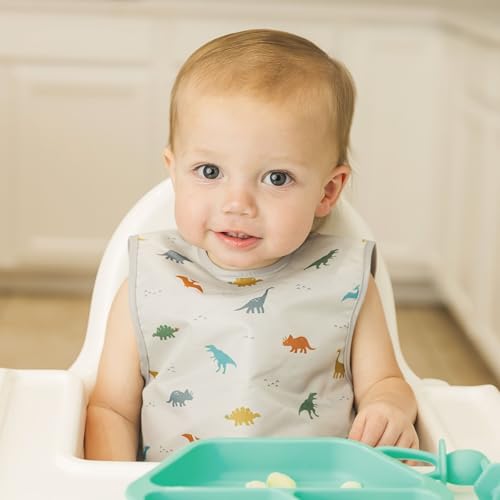 Tiny Twinkle Mess Proof Baby Bib for Boys Waterproof Toddler Bib for Eating Baby Apron for Feeding Machine Washable Perfect Shower Gift Dinosaur 24Y - Image 3