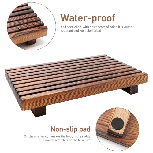Renawe Farmhouse Bathroom Counter Organizer Wooden Display Pedesta Stand Small Kitchen Countertop Trays Decorative Wood Riser Dish Soap Dispenser Holder for Bathroom Decor Sink Accessories Vanity Tray - Image 4