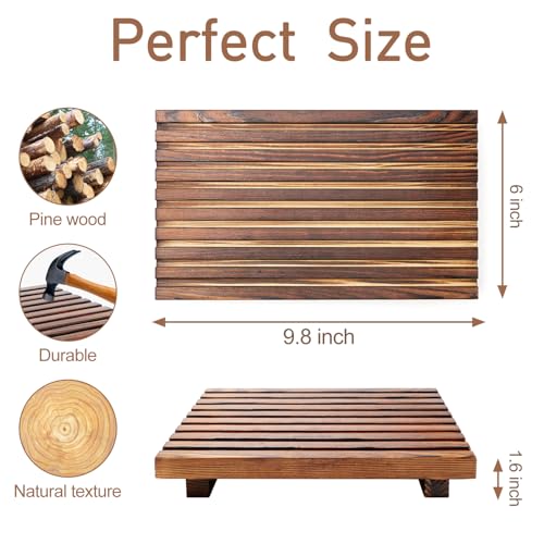 Renawe Farmhouse Bathroom Counter Organizer Wooden Display Pedesta Stand Small Kitchen Countertop Trays Decorative Wood Riser Dish Soap Dispenser Holder for Bathroom Decor Sink Accessories Vanity Tray - Image 5