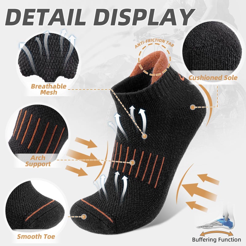 Lapulas Merino Wool Ankle Hiking Running Socks for Men Women Breathable Compression Thick Athletic No Show Socks 6 Pairs - Image 4