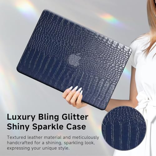 Funut for MacBook Air 13 Inch Case 2021 2020 2019 2018 Release M1 A2337 A2179 A1932 Touch ID, MacBook Air M1 Cover Crocodile Leather Laptop Hard Shell & Keyboard Cover for Mac Air 13 Inch, Blue - Image 2