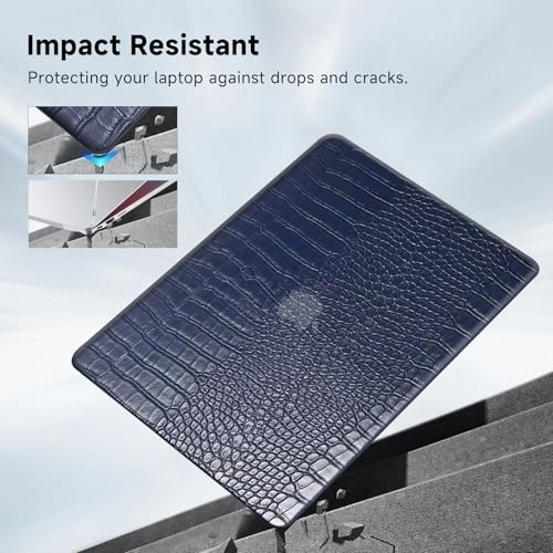 Funut for MacBook Air 13 Inch Case 2021 2020 2019 2018 Release M1 A2337 A2179 A1932 Touch ID, MacBook Air M1 Cover Crocodile Leather Laptop Hard Shell & Keyboard Cover for Mac Air 13 Inch, Blue - Image 5