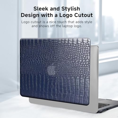 Funut for MacBook Air 13 Inch Case 2021 2020 2019 2018 Release M1 A2337 A2179 A1932 Touch ID, MacBook Air M1 Cover Crocodile Leather Laptop Hard Shell & Keyboard Cover for Mac Air 13 Inch, Blue - Image 4
