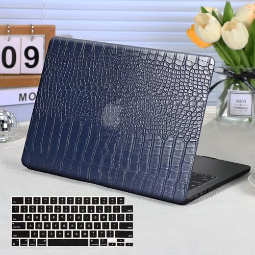 Funut for MacBook Air 13 Inch Case 2021 2020 2019 2018 Release M1 A2337 A2179 A1932 Touch ID, MacBook Air M1 Cover Crocodile Leather Laptop Hard Shell & Keyboard Cover for Mac Air 13 Inch, Blue - Image 1