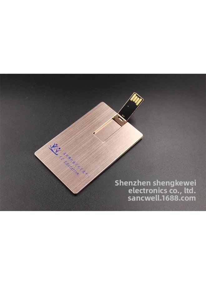Business Metal Card U Disk 32g Metal Business Card U Disk Exclusive Creative U Disk 64g Gift U Disk Custom Logo-Color:Rose Gold-Capacity:32GB - Image 1
