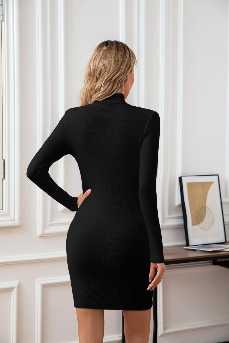 VICHYIE Women Black Dress Mock Neck Long Sleeve Bodycon Ribbed Fall Mini Little Pencil Club Cocktail Dresses XS - Image 5