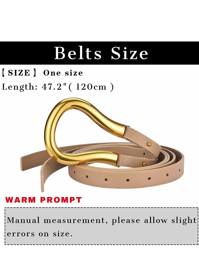 KASTWAVE Skinny Leather Belts, Womens Belts with Double-layer Faux Leather, Large Gold U-Shape Metal Buckle, U-Shaped Thin Waist Belt for Women - Image 4