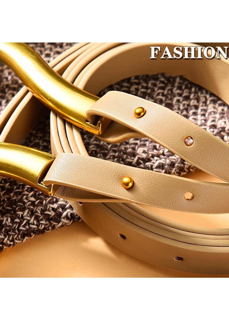 KASTWAVE Skinny Leather Belts, Womens Belts with Double-layer Faux Leather, Large Gold U-Shape Metal Buckle, U-Shaped Thin Waist Belt for Women - Image 2