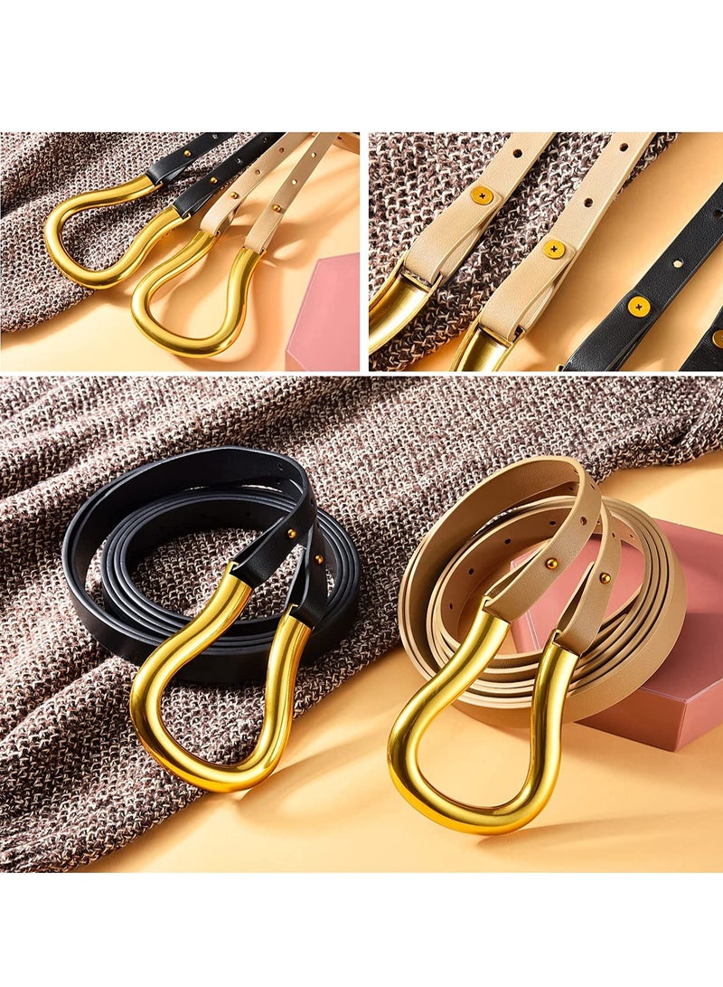 KASTWAVE Skinny Leather Belts, Womens Belts with Double-layer Faux Leather, Large Gold U-Shape Metal Buckle, U-Shaped Thin Waist Belt for Women - Image 5