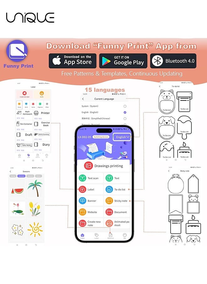 Unique Mini Sticker Printer - Portable Thermal Inkless Sticker Maker, Portable Printer - Sticker Maker - For Office Organization/School - Compatible with Android iOS smartphones for Labeling, Receipts  - Image 3