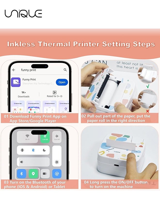 Unique - Mini Sticker Printer - Portable Thermal Inkless Sticker Maker, Portable Printer - Sticker Maker - For Office Organization/School - Compatible with Android iOS smartphones for Labeling, Receipts - Image 1