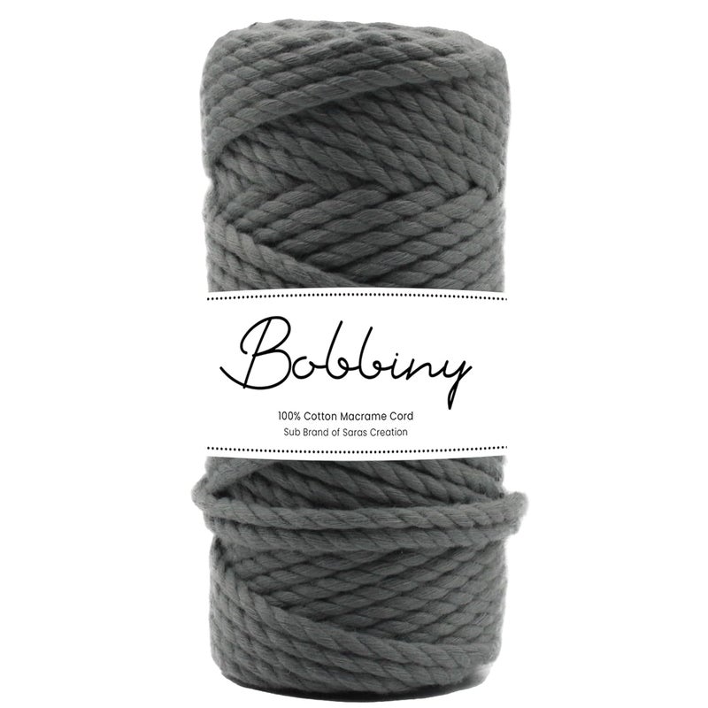 Bobbiny 3 Ply Twisted Macrame Cotton Cord Dori Roll Packaging Thread for Macrame DIY and Other Projects Grey 3mm100 Meter - Image 1