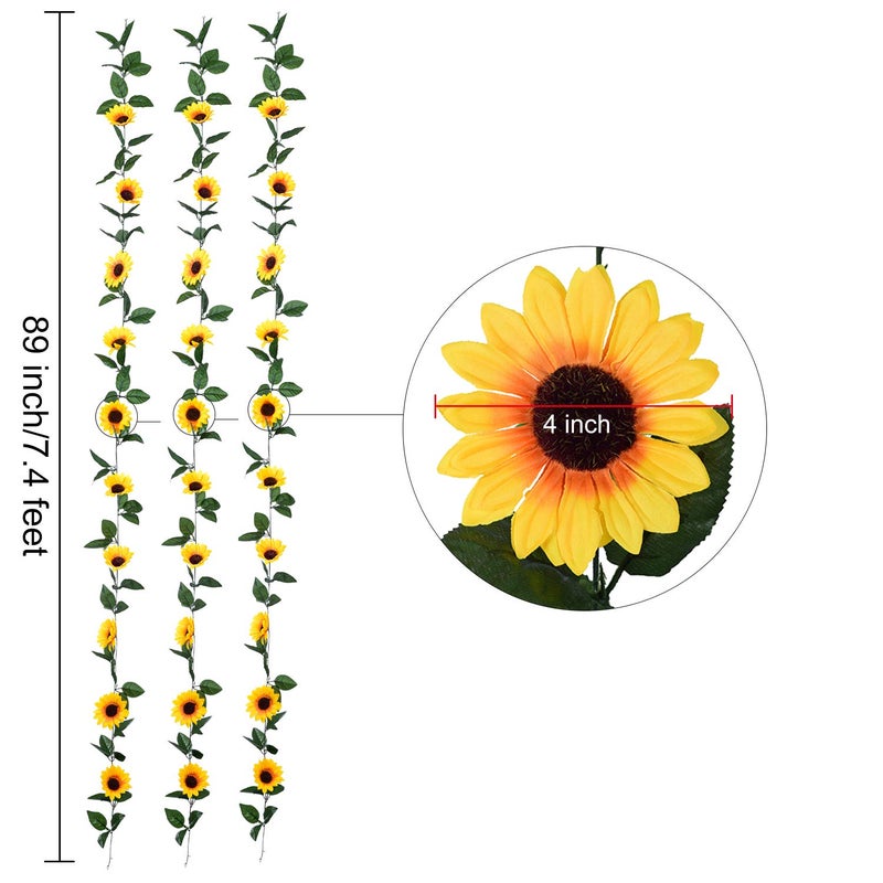DearHouse 3 Pack Artificial Sunflower Garland Silk Sunflower Vine Artificial Flowers with Green Leaves for Wedding Table Home Decor - Image 4