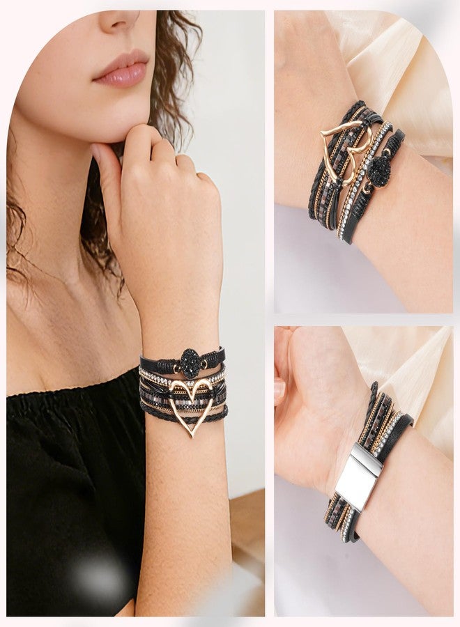 abooxiu Urn Bracelet for Ashes Cremation Jewelry for Ashes Heart Cremation Ash Bracelets Memorial Ash Keepsake Urn Jewelry for Women, Stainless Steel Leather Wrap Stackable Boho Cuff Bangles - Image 4