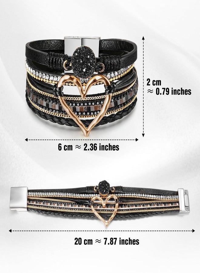 abooxiu Urn Bracelet for Ashes Cremation Jewelry for Ashes Heart Cremation Ash Bracelets Memorial Ash Keepsake Urn Jewelry for Women, Stainless Steel Leather Wrap Stackable Boho Cuff Bangles - Image 2