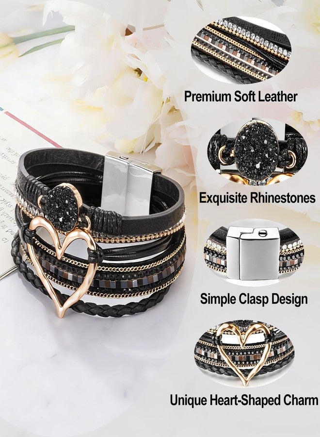 abooxiu Urn Bracelet for Ashes Cremation Jewelry for Ashes Heart Cremation Ash Bracelets Memorial Ash Keepsake Urn Jewelry for Women, Stainless Steel Leather Wrap Stackable Boho Cuff Bangles - Image 3