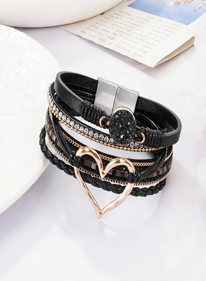 abooxiu Urn Bracelet for Ashes Cremation Jewelry for Ashes Heart Cremation Ash Bracelets Memorial Ash Keepsake Urn Jewelry for Women, Stainless Steel Leather Wrap Stackable Boho Cuff Bangles - Image 5