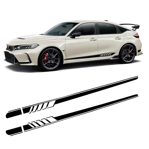 ijuicy 2 PCS Car Body Decoration Decals Waterproof BK Material Sports Style Long Stripes Side Skirt Stickers Vehicle Personalized Decorative Accessories Suitable for Most Car Models Black - Image 1