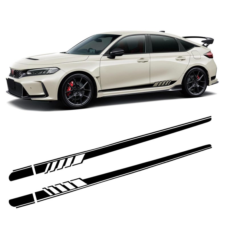 ijuicy 2 PCS Car Body Decoration Decals Waterproof BK Material Sports Style Long Stripes Side Skirt Stickers Vehicle Personalized Decorative Accessories Suitable for Most Car Models Black - Image 3