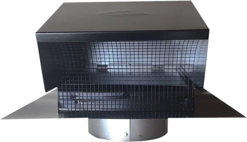 Builder's Best 084633 Galvanized Steel Roof Vent Cap with Removable Screen & Damper, 6" Diameter Collar, Black