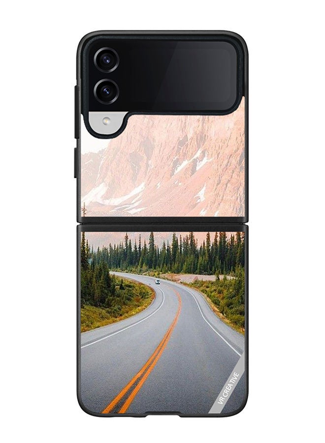 VR CREATIVE Protective Case Cover For Samsung Galaxy Z Flip4 Adventure Road Design Multicolour - Image 1