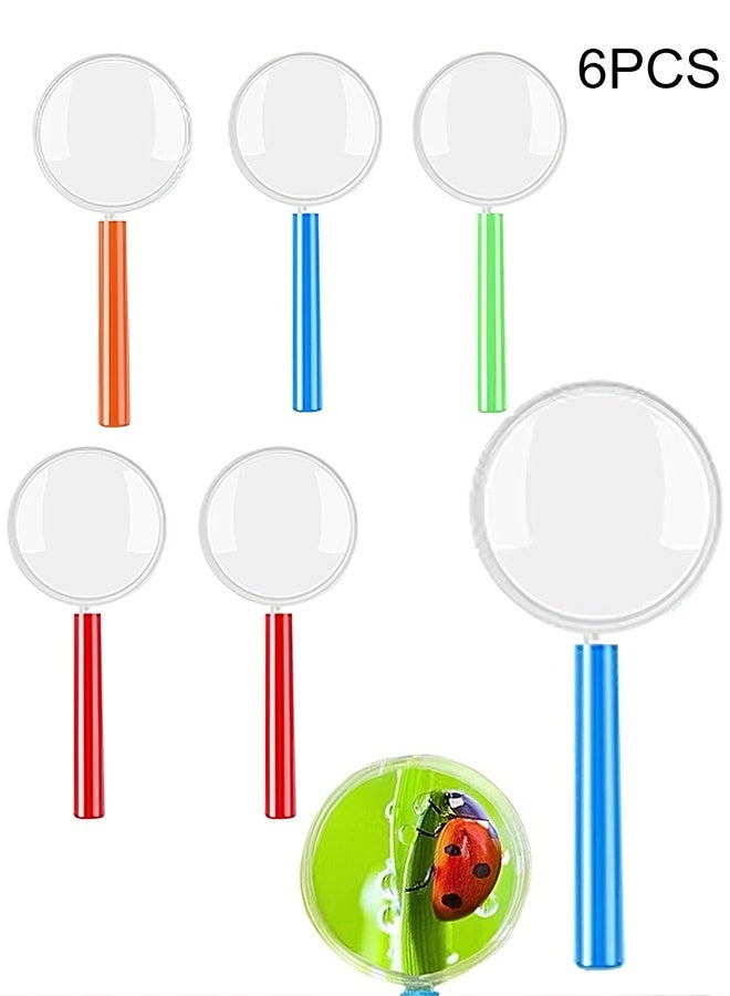 Happy D 6pcs Portable Mini Magnifying Glasses with Colorful Handle for Children, Handheld Magnifying Glass for Children Science Class Outdoor Observation Party Fun Tool - Image 1
