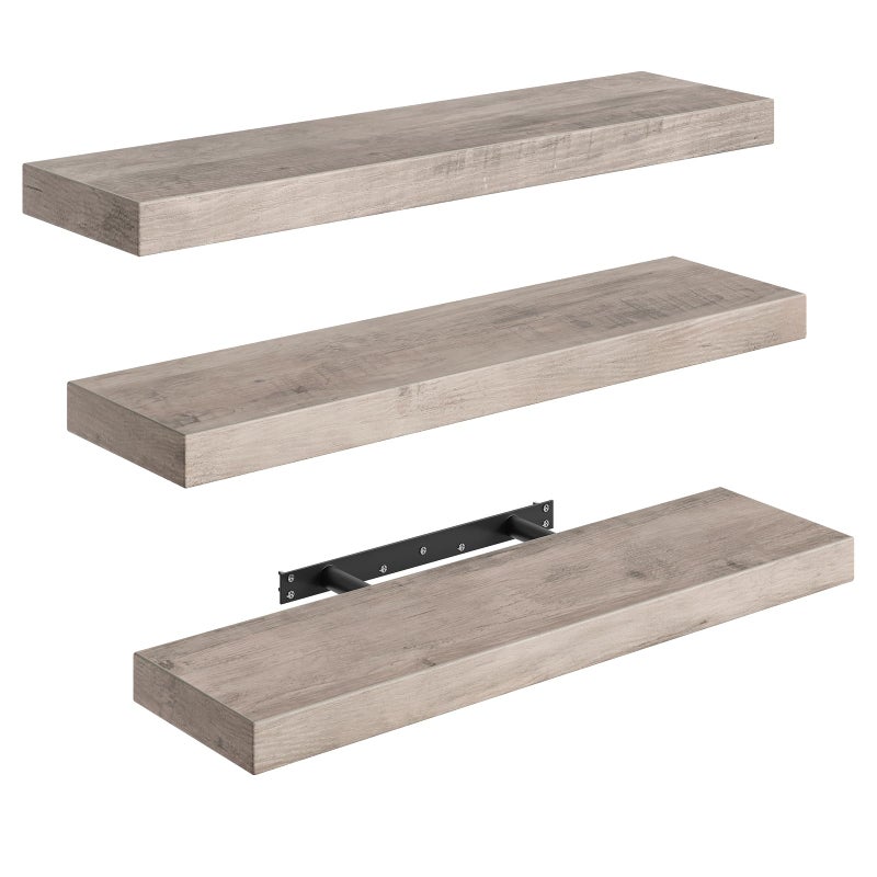 RALGEND Floating Shelves for Wall, 1.5" Thick Wall Shelf Set of 3 with Invisible Brackets, 23.6L x 7.9W Hanging Book Shelves Farmhouse Home Decor for Bathroom, Living Room, Bedroom, Greige 6301BJP3BG - Image 1