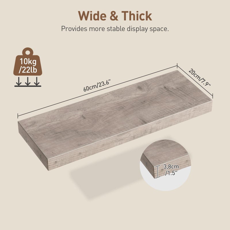 RALGEND Floating Shelves for Wall, 1.5" Thick Wall Shelf Set of 3 with Invisible Brackets, 23.6L x 7.9W Hanging Book Shelves Farmhouse Home Decor for Bathroom, Living Room, Bedroom, Greige 6301BJP3BG - Image 2