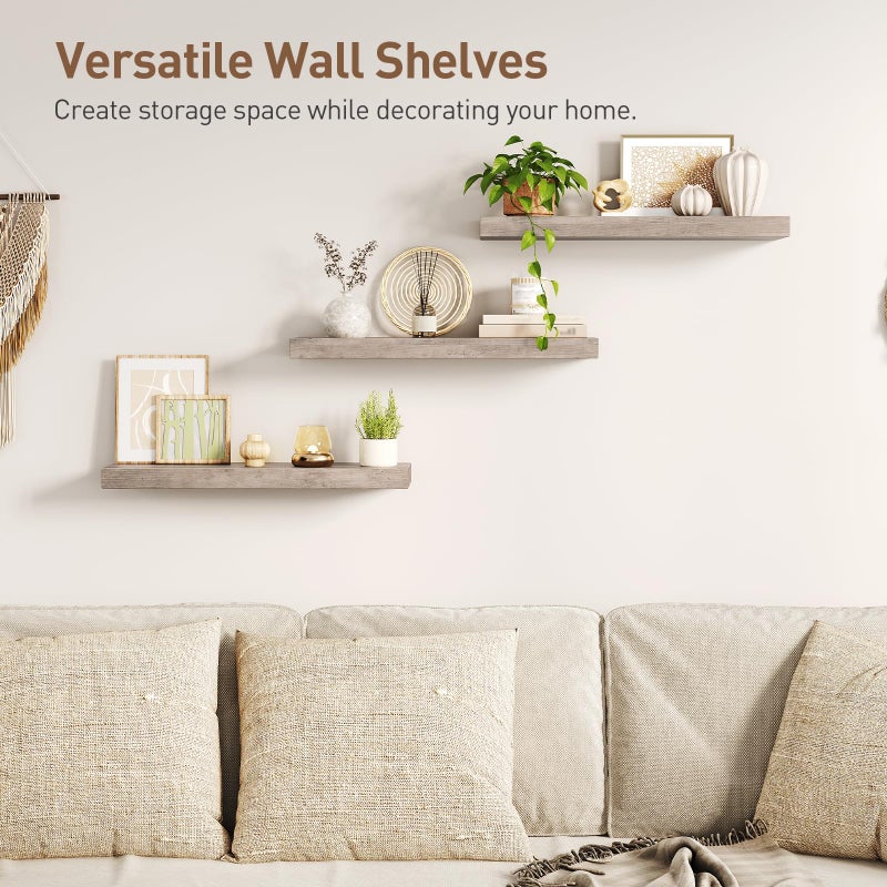 RALGEND Floating Shelves for Wall, 1.5" Thick Wall Shelf Set of 3 with Invisible Brackets, 23.6L x 7.9W Hanging Book Shelves Farmhouse Home Decor for Bathroom, Living Room, Bedroom, Greige 6301BJP3BG - Image 4
