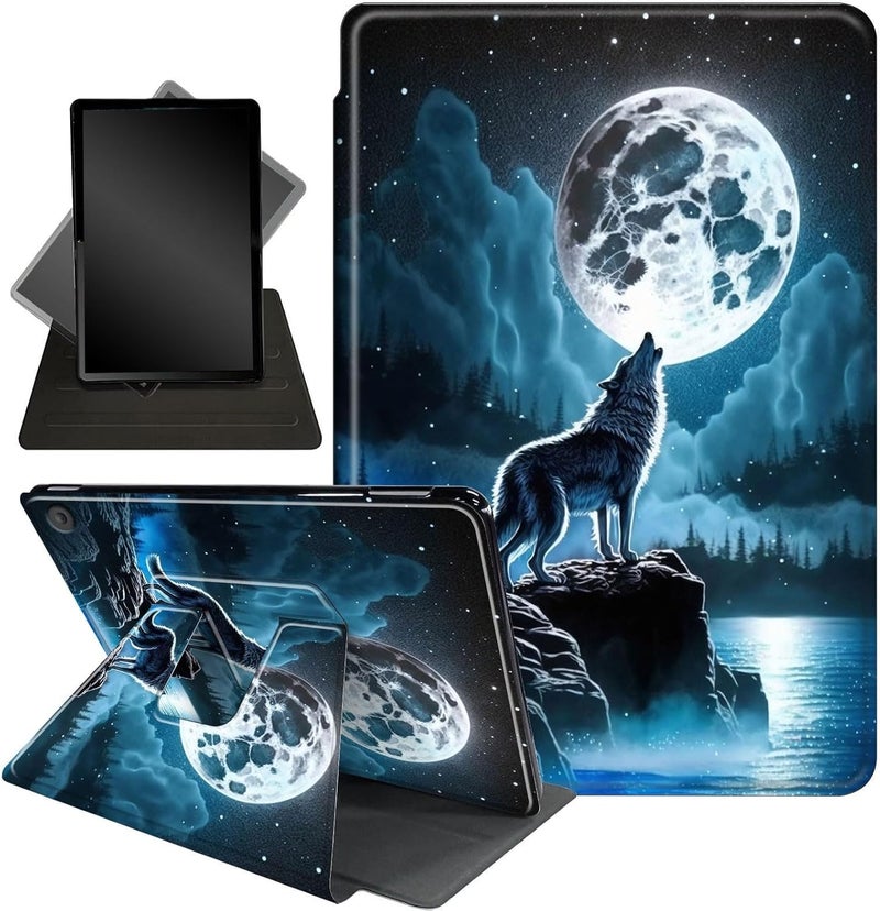 Mxfdegf All-New Amazon Kindle Fire 7 Tablet Case - 360 Rotating Stand, Smart Protective Case for Fire 7 2022 Tablet (7' Display), Nebula/Galaxy Wolf Moon - Image 1