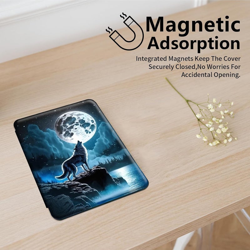 Mxfdegf All-New Amazon Kindle Fire 7 Tablet Case - 360 Rotating Stand, Smart Protective Case for Fire 7 2022 Tablet (7' Display), Nebula/Galaxy Wolf Moon - Image 3