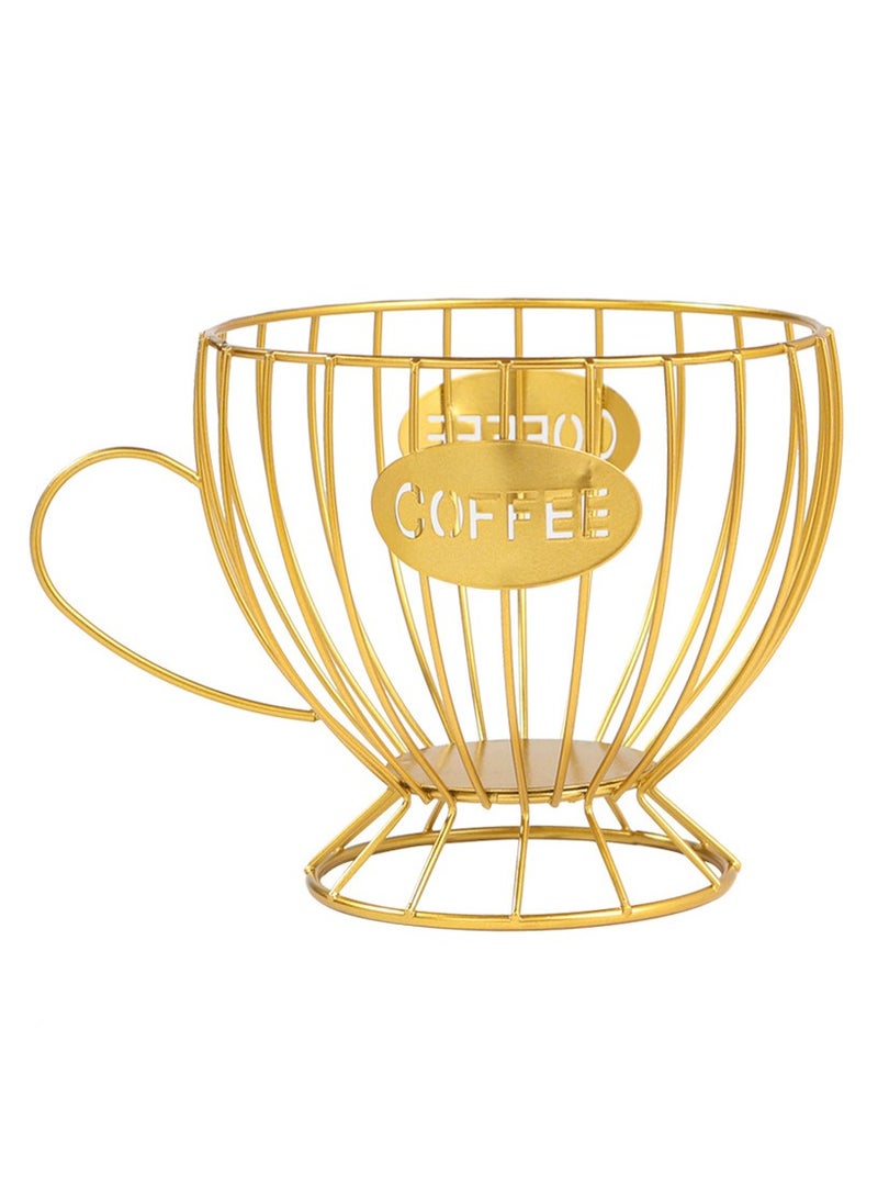Metal Coffee Pod Organizer Holder, Capsule Storage Basket, Espresso Cup Shape, Durable Iron Art for Kitchen Countertop Decor, Home Office, Gold, 20x15x14cm  - Image 1