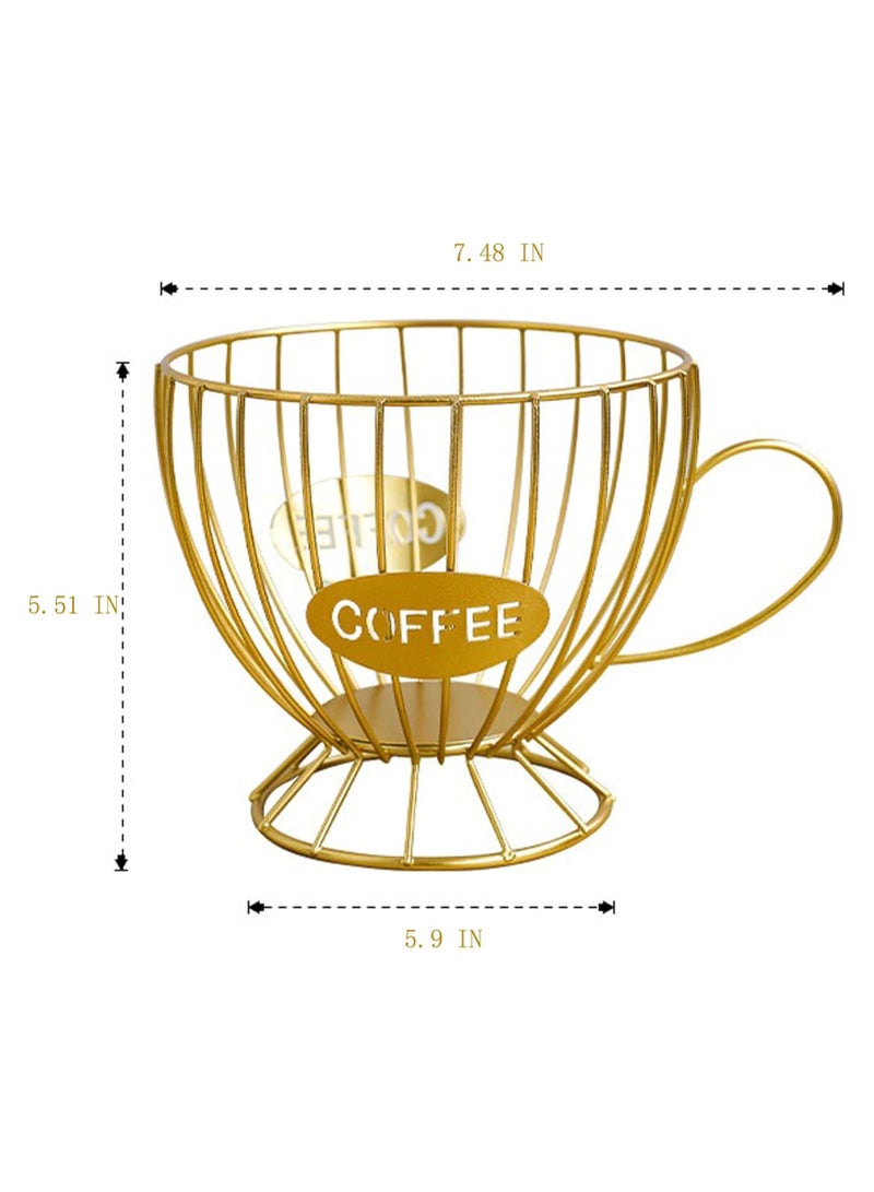 Metal Coffee Pod Organizer Holder, Capsule Storage Basket, Espresso Cup Shape, Durable Iron Art for Kitchen Countertop Decor, Home Office, Gold, 20x15x14cm  - Image 2