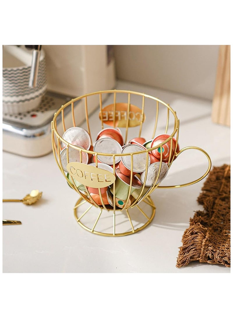 Metal Coffee Pod Organizer Holder, Capsule Storage Basket, Espresso Cup Shape, Durable Iron Art for Kitchen Countertop Decor, Home Office, Gold, 20x15x14cm  - Image 3