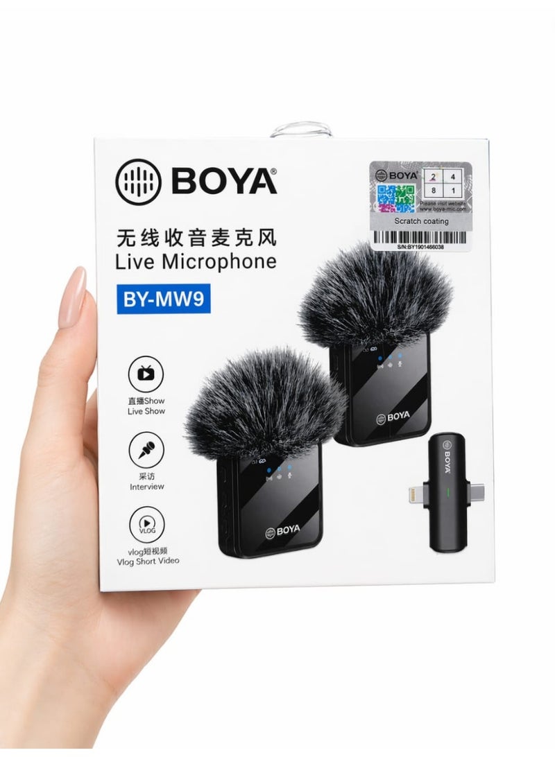 بويا ميكروفون Boya MW 9 2 مايك لاسلكي مع فروة (لمنع الهواء والضوضاء) - Image 2