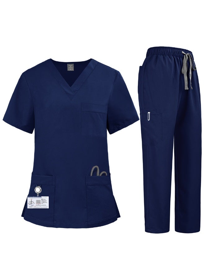 NIBEMINENT Women'S Nurse Uniform Quick-Drying Fabric Solid Color V-Neck Pocket Short-Sleeved Trousers Suit Nursing Uniform Suit - Image 1