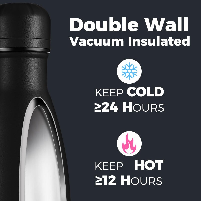 Volhoply 17oz Insulated Stainless Steel Water Bottle, Double Wall Vacuum Flask, Keeps Cold 24h & Hot 12h, Available in Packs of 1, 4, or 8ï¼ˆBlack,1 Pack) - Image 3