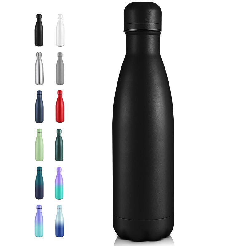 Volhoply 17oz Insulated Stainless Steel Water Bottle, Double Wall Vacuum Flask, Keeps Cold 24h & Hot 12h, Available in Packs of 1, 4, or 8ï¼ˆBlack,1 Pack) - Image 1