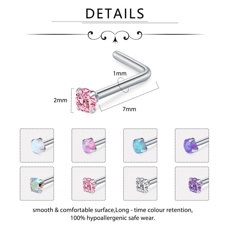 D.Bella 18G 20G 22G L Shaped Nose Studs Surgical Stainless Steel 1.5mm 2mm 2.5mm 3mm CZ Nose Rings For Women - Image 3