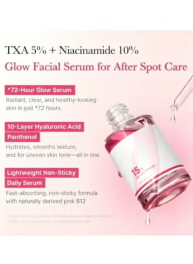 TXA+Niacinamide 15% Glow Facial Serum for After Spot Care | All-in-One Daily Korean Skincare | Uneven Skin Tone, Texture, and Hydration Care | High-Potency Tranexamic Acid 5% | 1.01 fl.oz - Image 2
