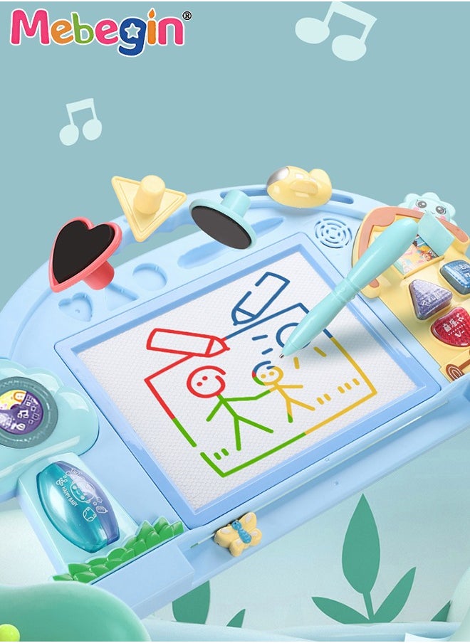 MEBEGIN - Magnetic Drawing Board with 3 Different Stamps, Erasable Doodle Sketching Writing Board Pad with Light and Music, Fun Travel Toy for Kids, Early Education Learning Skill Development Toys, Smooth Lines, Repetitive Writing - Image 1