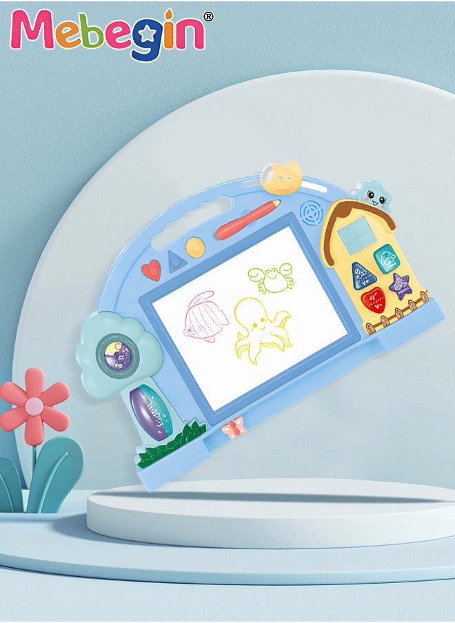 MEBEGIN - Magnetic Drawing Board with 3 Different Stamps, Erasable Doodle Sketching Writing Board Pad with Light and Music, Fun Travel Toy for Kids, Early Education Learning Skill Development Toys, Smooth Lines, Repetitive Writing - Image 1