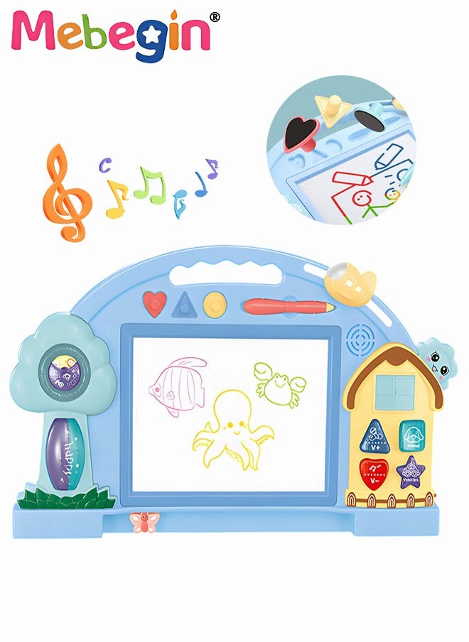 MEBEGIN - Magnetic Drawing Board with 3 Different Stamps, Erasable Doodle Sketching Writing Board Pad with Light and Music, Fun Travel Toy for Kids, Early Education Learning Skill Development Toys, Smooth Lines, Repetitive Writing - Image 1