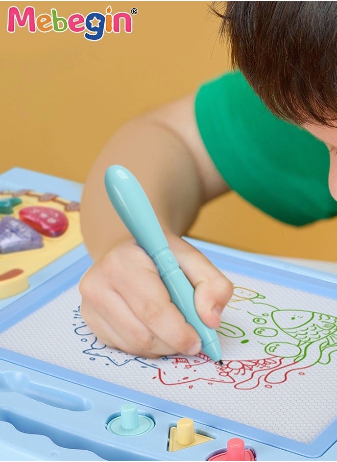 MEBEGIN - Magnetic Drawing Board with 3 Different Stamps, Erasable Doodle Sketching Writing Board Pad with Light and Music, Fun Travel Toy for Kids, Early Education Learning Skill Development Toys, Smooth Lines, Repetitive Writing - Image 1