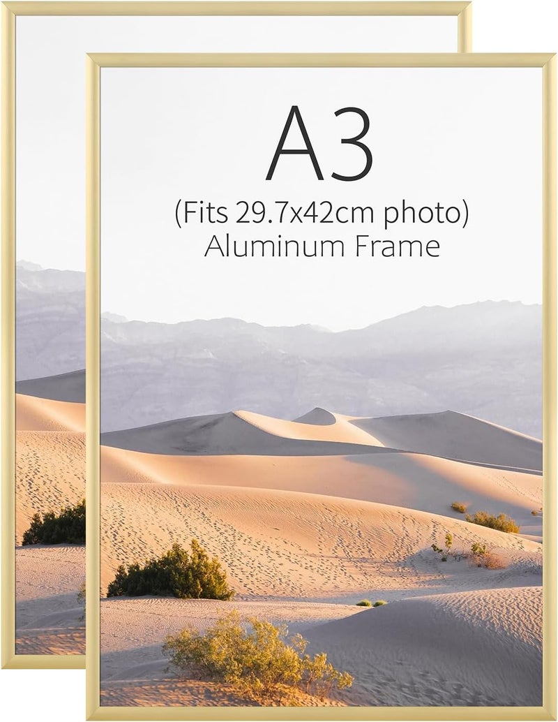 ATOBART 2 A3 photo frame, 2-pack 29.7x42cm Gold Aluminium picture frame, Wall Gallery Photo Frames - Image 1